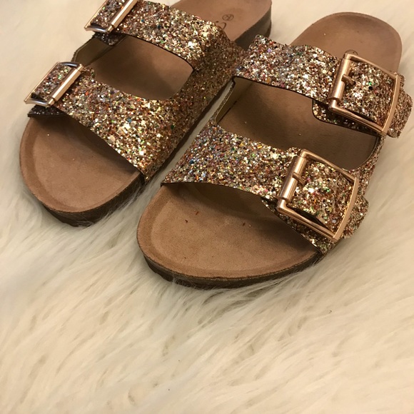 •LAST 1• Gold Glitter Buckle Footbed Sandal - Picture 2 of 8